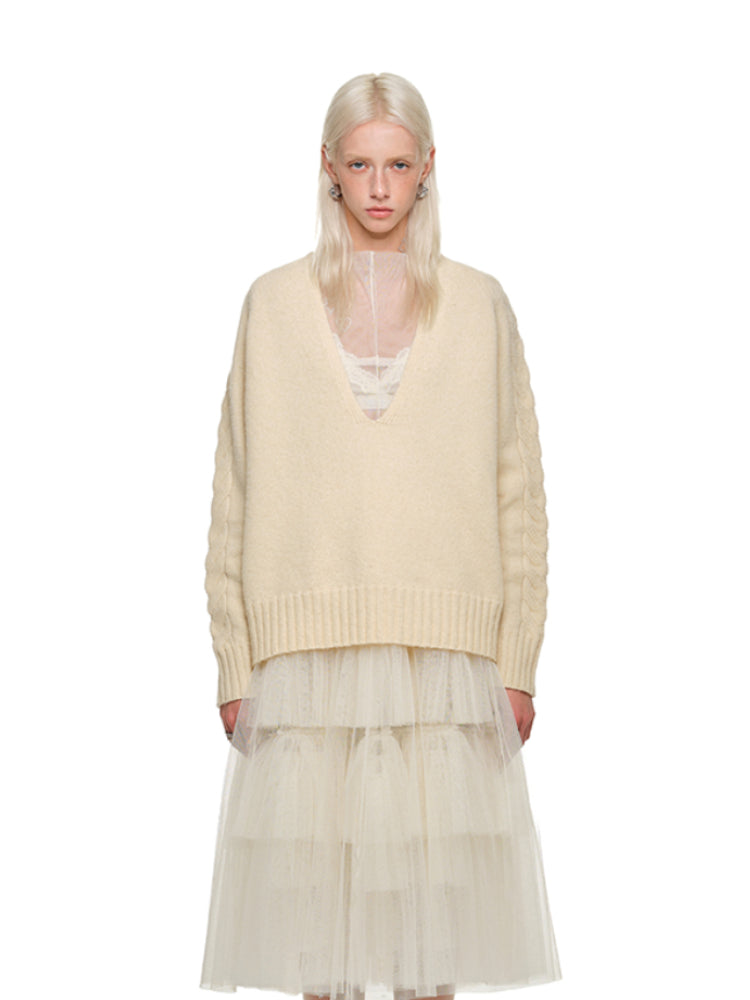 Suede V-neck Loose Sweater - CHINASQUAD