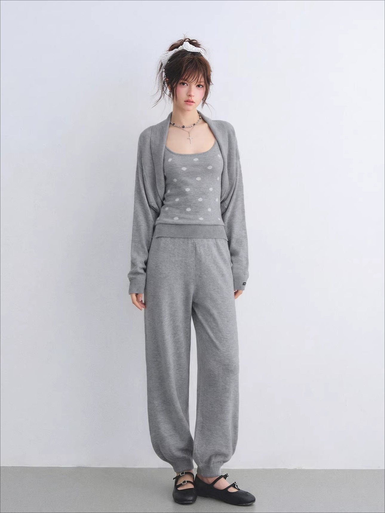 Contrast Polka Dot Cardigan & Cami Set