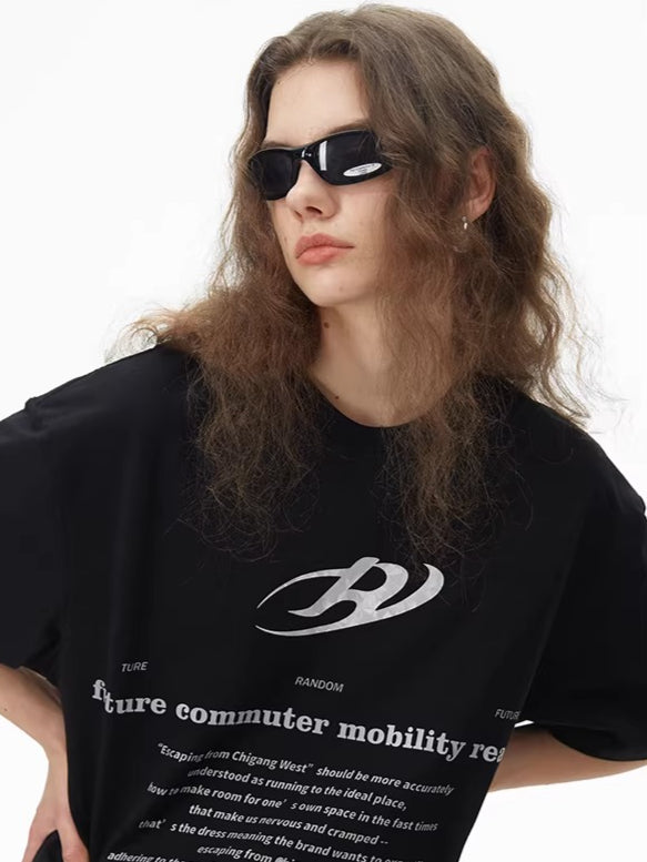 Futuristic Reflective Logo Oversized T-Shirt
