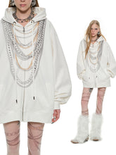 Black & White Oversized Chain Print Hoodie Cardigan - CHINASQUAD