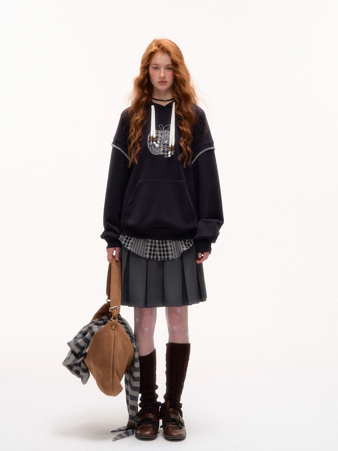 Fake Two-piece Apple Appliqué Layered Hoodie - CHINASQUAD