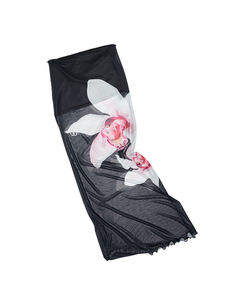 Floral Print Rhinestone Mesh Vest - CHINASQUAD