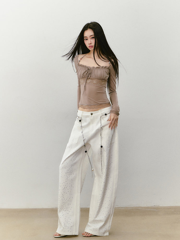 Lace Panel Beaded Acetate T-shirt - CHINASQUAD