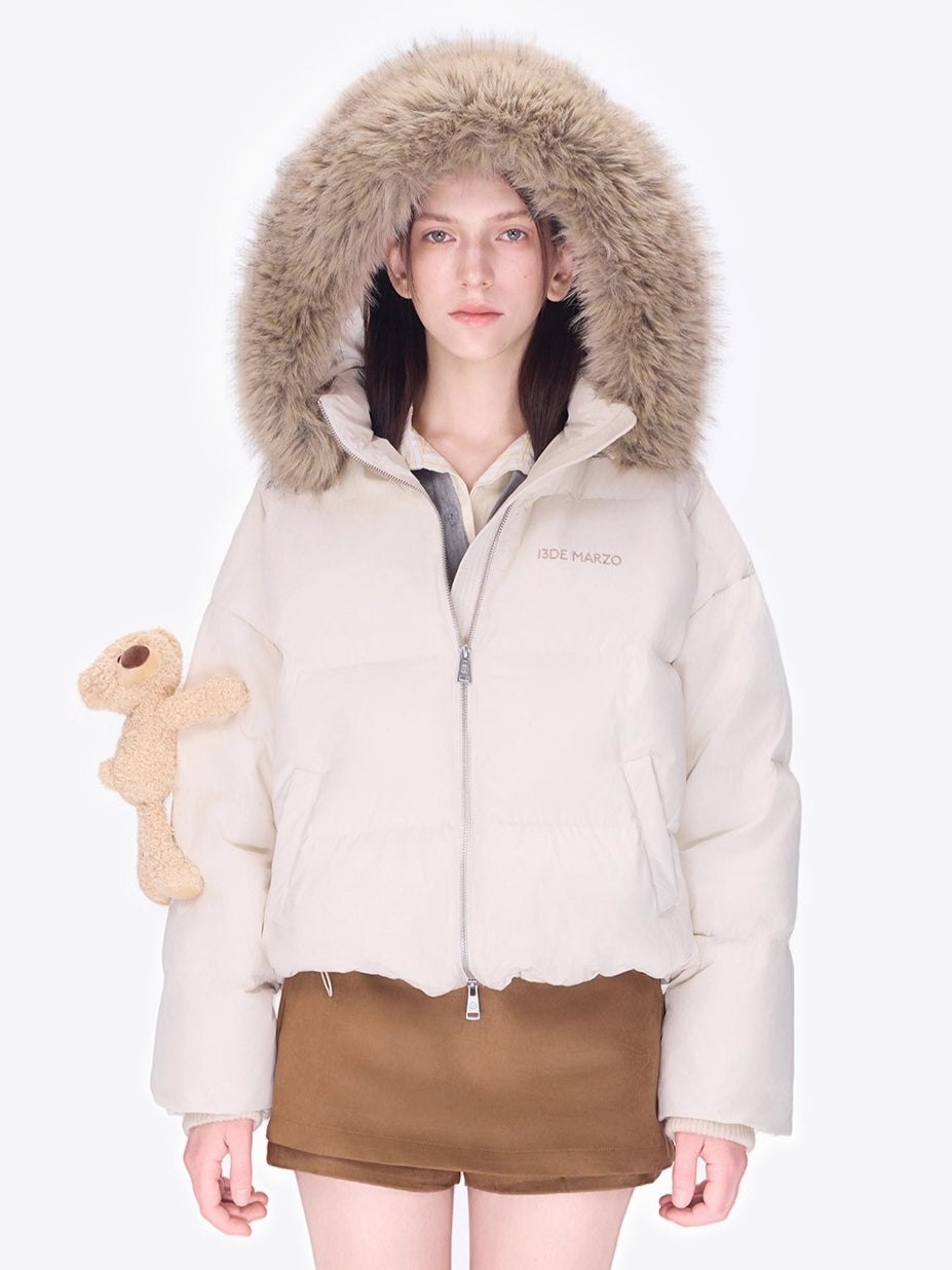 Detachable Fur Collar Hooded Down Jacket