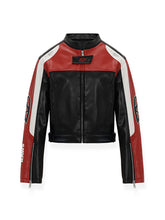 (Final Sale) Embroidered Zip Short Contrast-Color Moto Jacket - CHINASQUAD