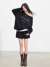 Studded Letter Off-Shoulder Sweatshirt - CHINASQUAD
