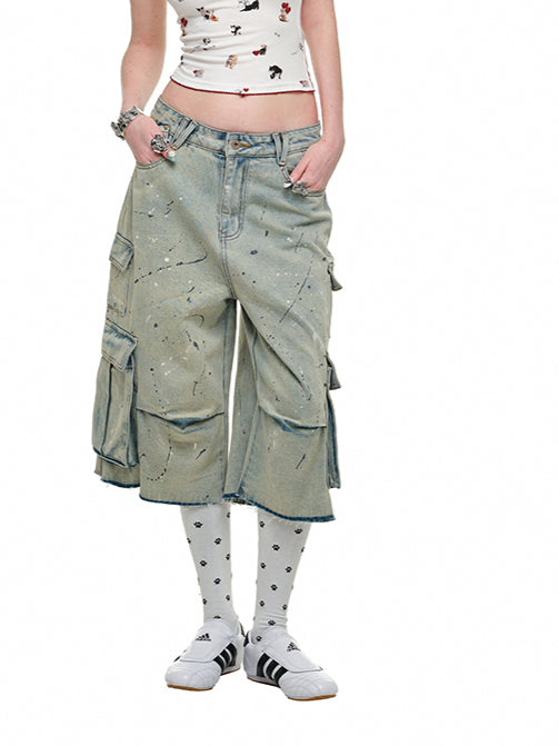 Printed Denim Shorts - CHINASQUAD