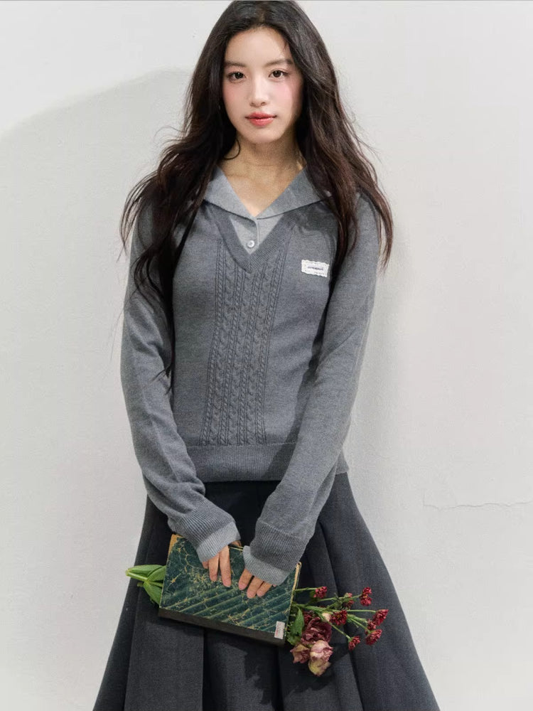Naval Collar Preppy Girl Knit Crewneck