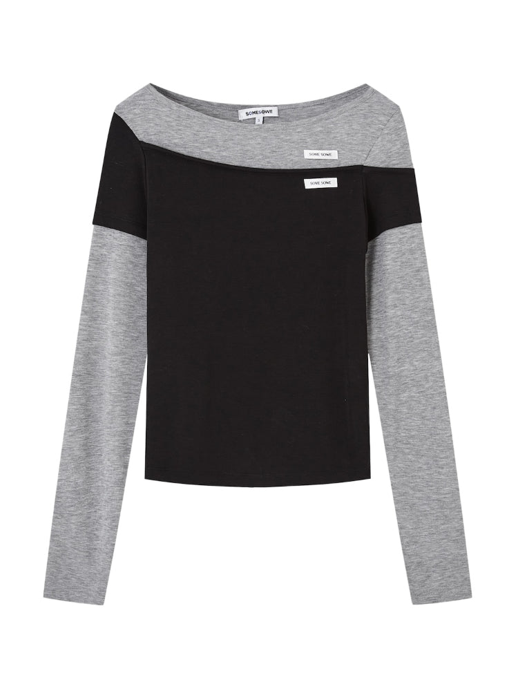 Irregular Fake Two-Piece Color-Block Knit T-shirt - CHINASQUAD