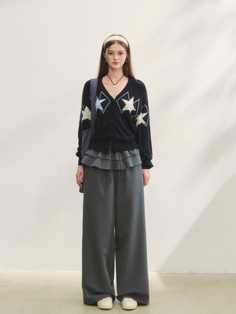 Single-breasted Star Argyle Knit Cardigan - CHINASQUAD
