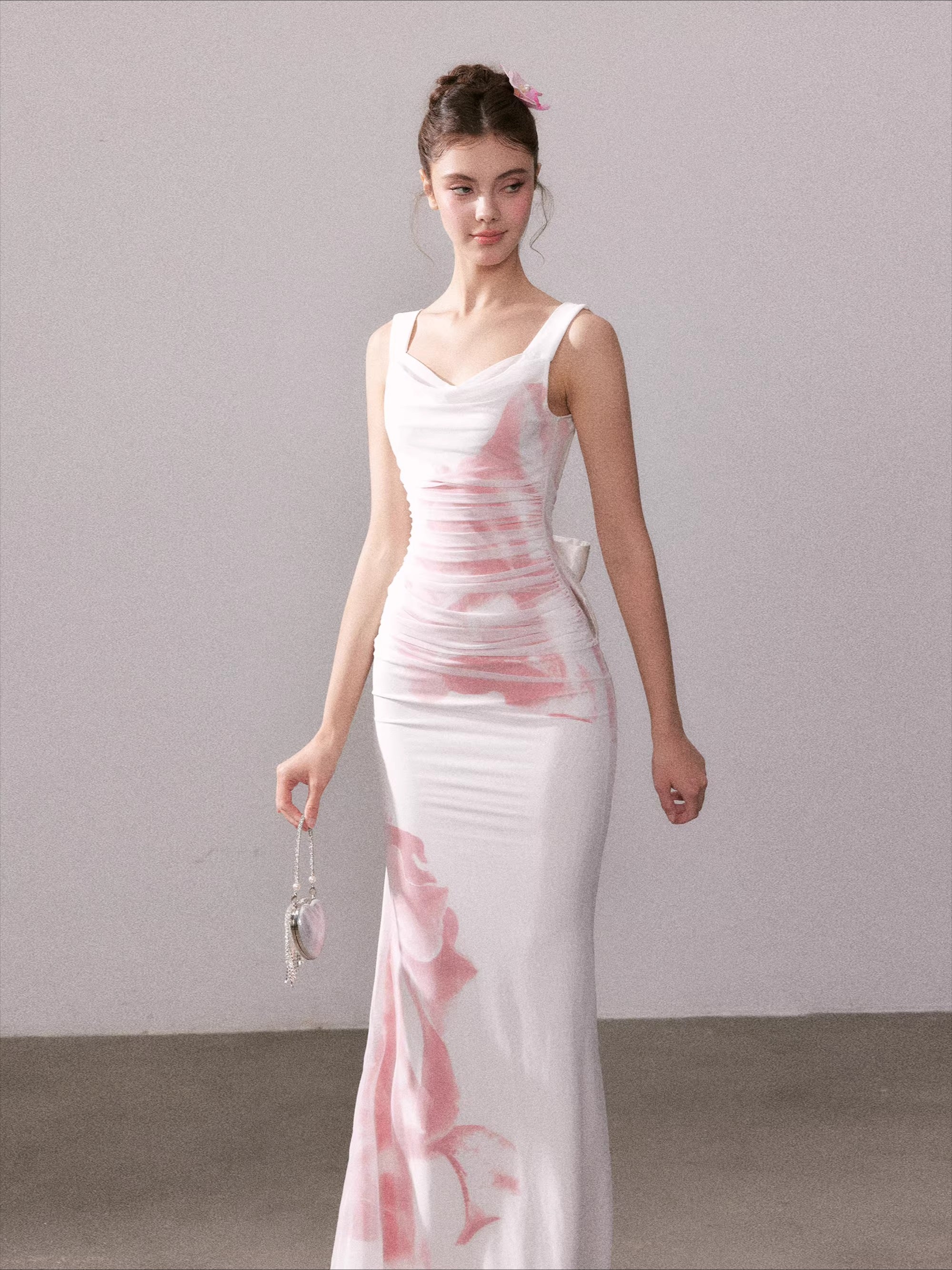 Icy Rose Floral Mesh Mermaid Maxi Dress