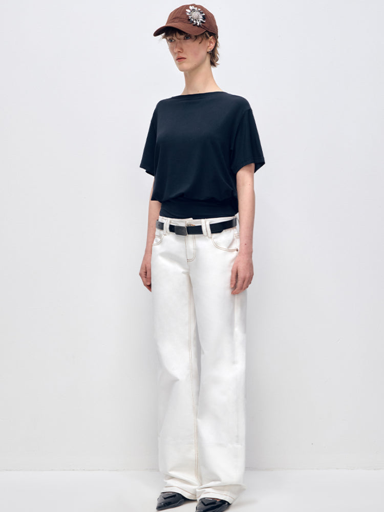 White Patchwork Leopard Print Straight-Leg Denim Pants - CHINASQUAD