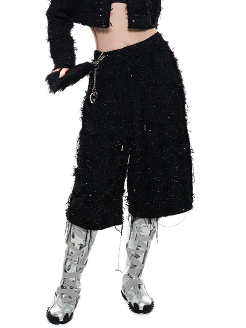 Black Tweed Cropped Pants - CHINASQUAD