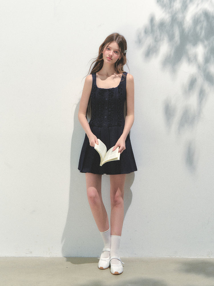 Detachable Sailor-collar Pleated Dress - CHINASQUAD