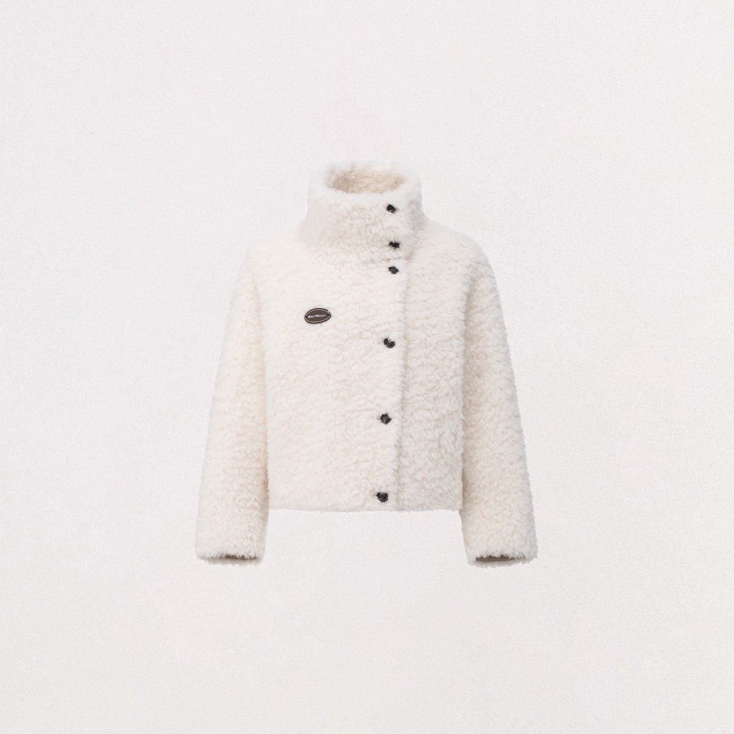 Shearling-Trim Stand-Collar Cropped Jacket