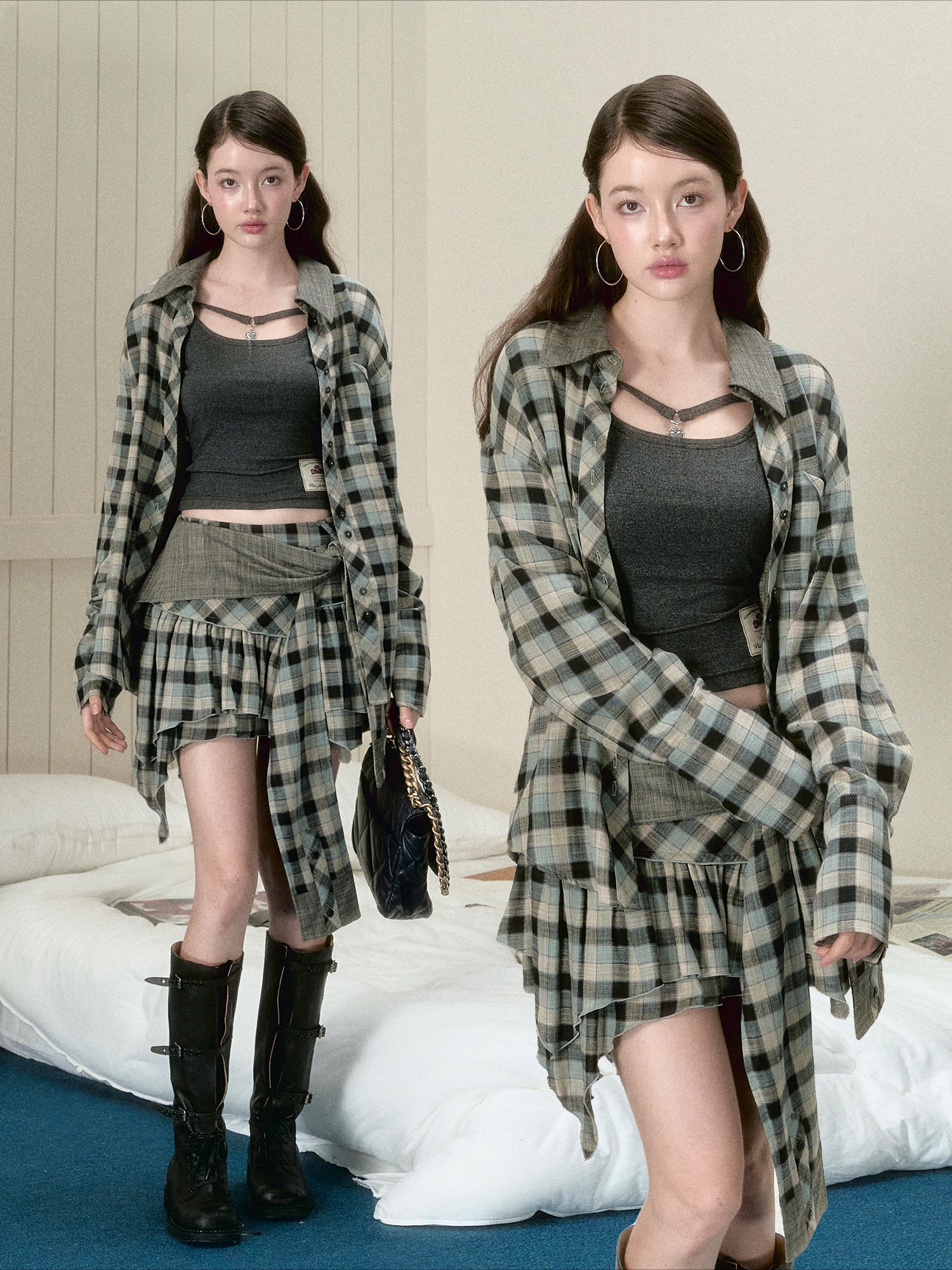 Blue & Black Checkered Mini Skirt - CHINASQUAD