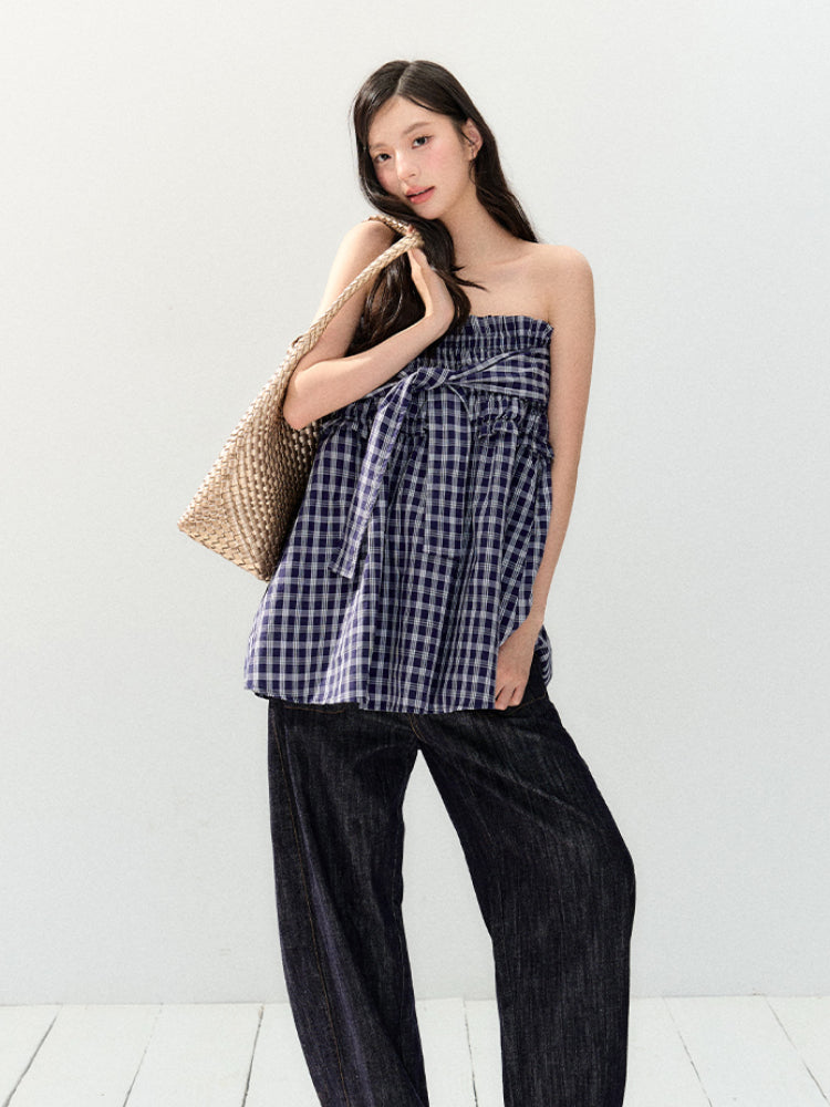 Plaid Strapless Tube Top Dress - CHINASQUAD