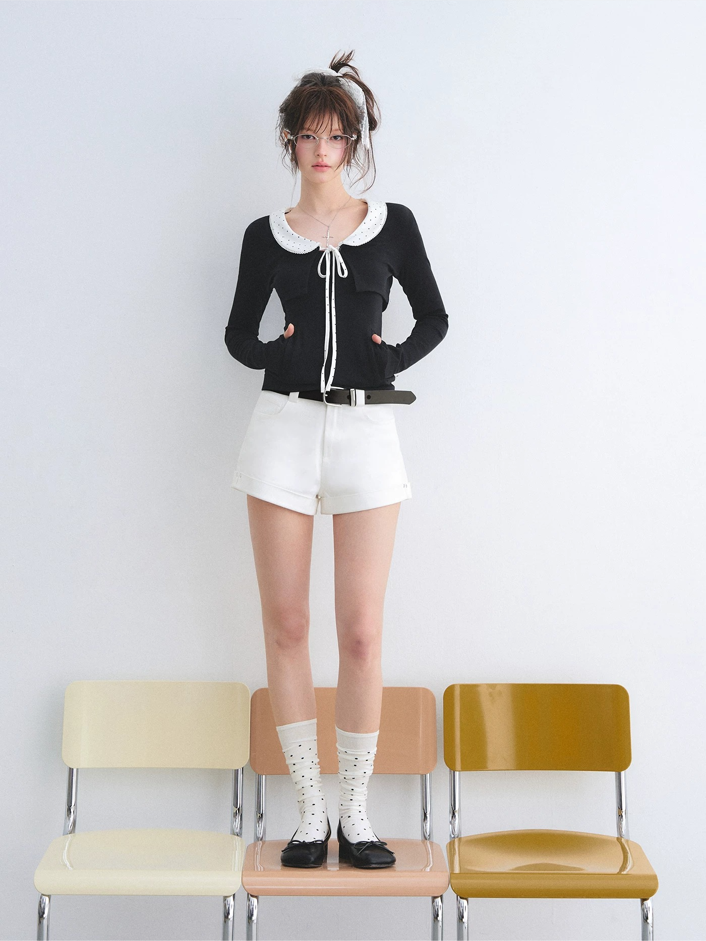 High-Waisted Straight-Leg Denim Shorts with Rolled Hem