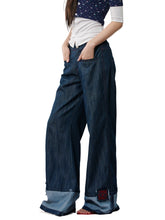 Applique Embroidered Cuffed Color - Block Jeans - CHINASQUAD