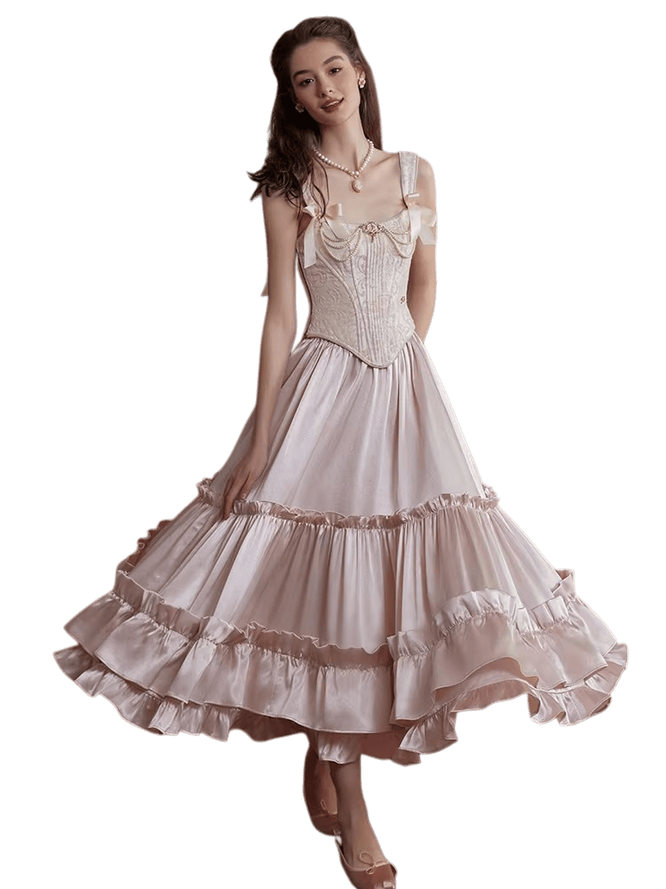 Jacquard Corset Top & Satin Ruffle Skirt Set