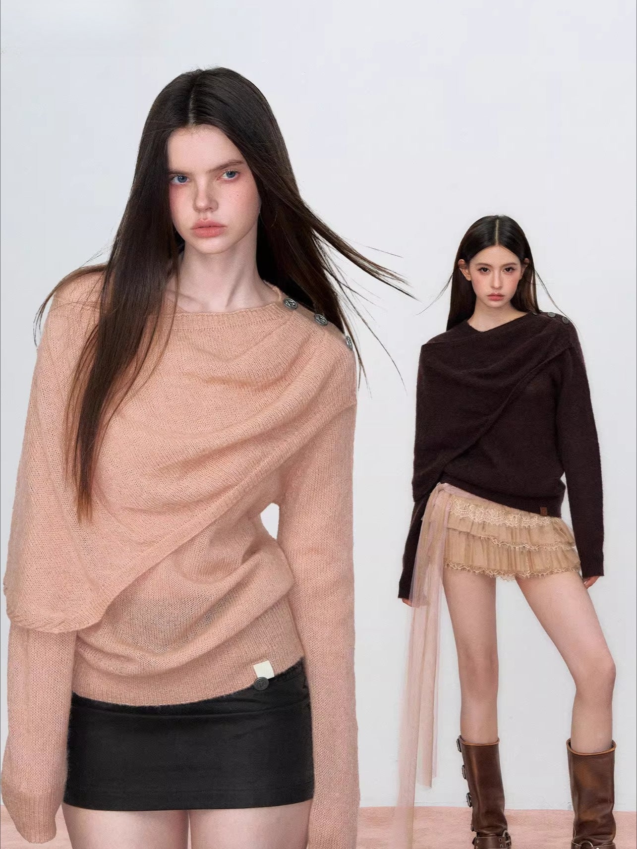 Shawl-Collar Relaxed Wool Knit Sweater