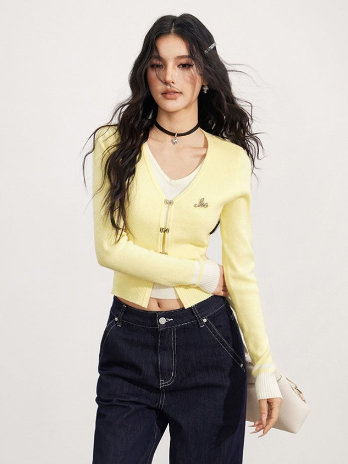 Contrast Layered Knit Cardigan - CHINASQUAD