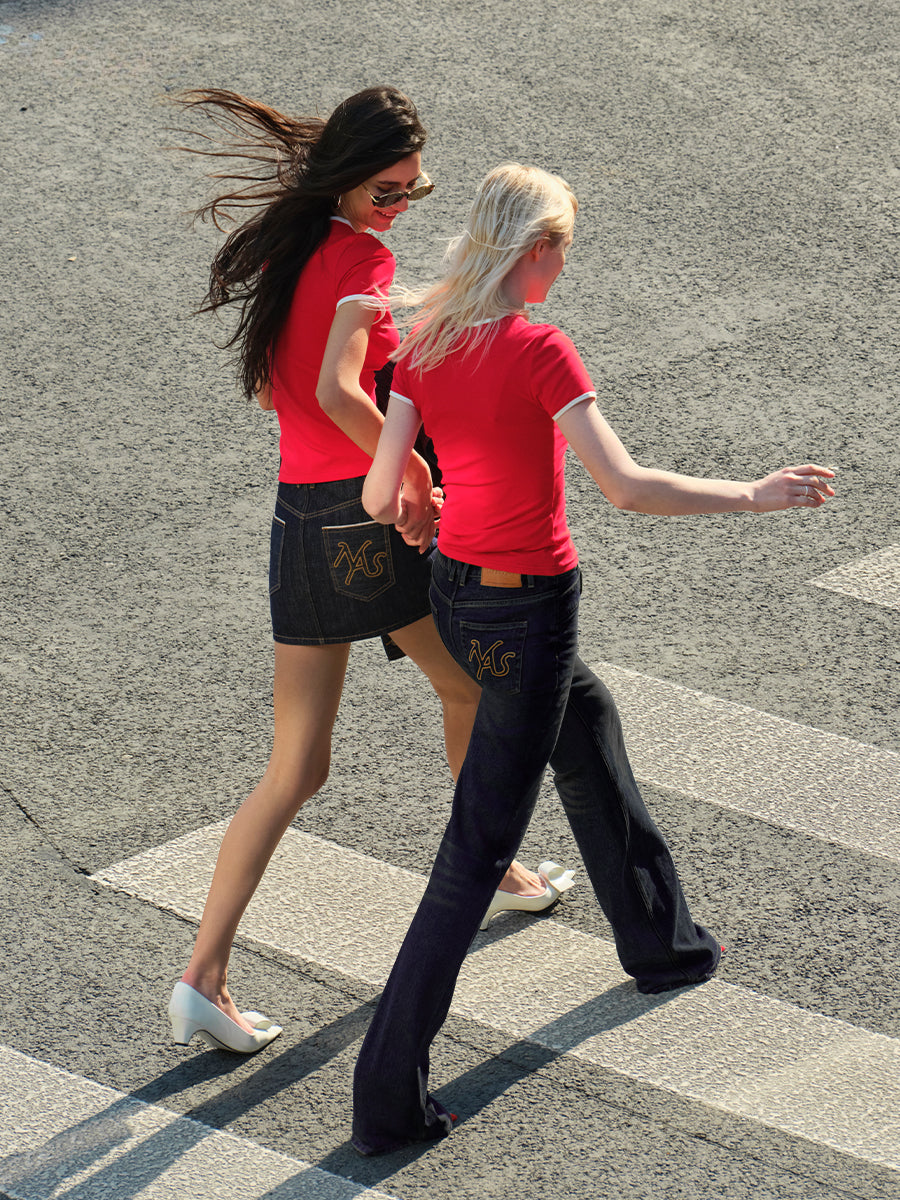 Ribbed Color-block Slim-fit Shoulder T-shirt - CHINASQUAD