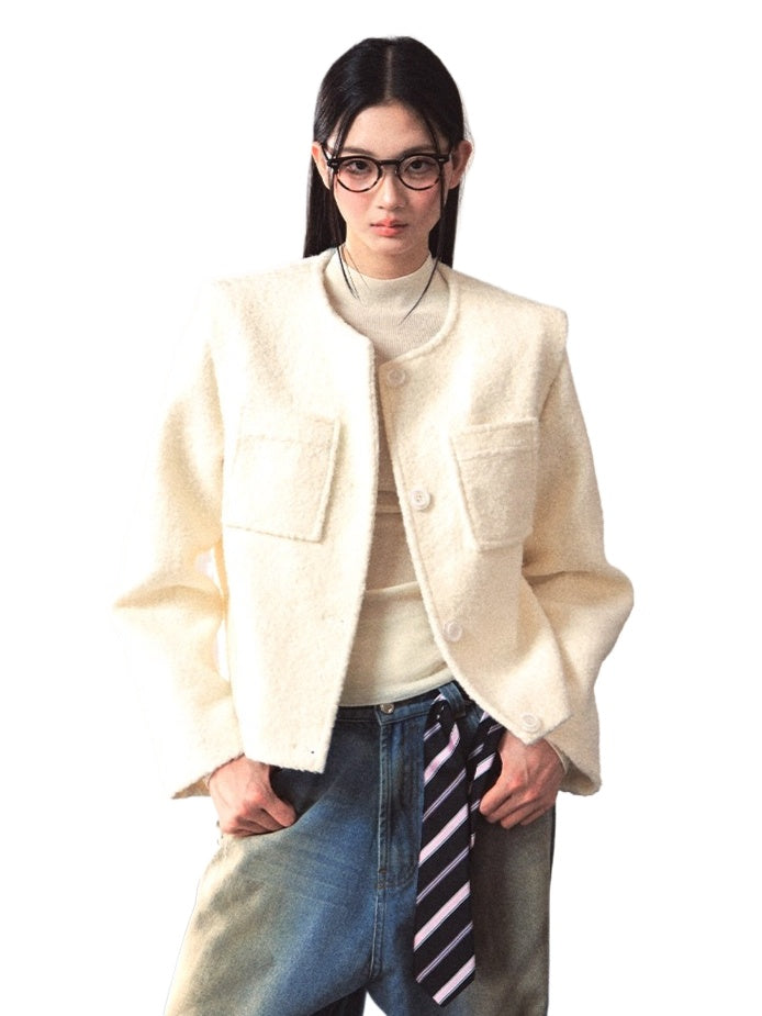 White Crewneck Elegant Chanel-Style Jacket