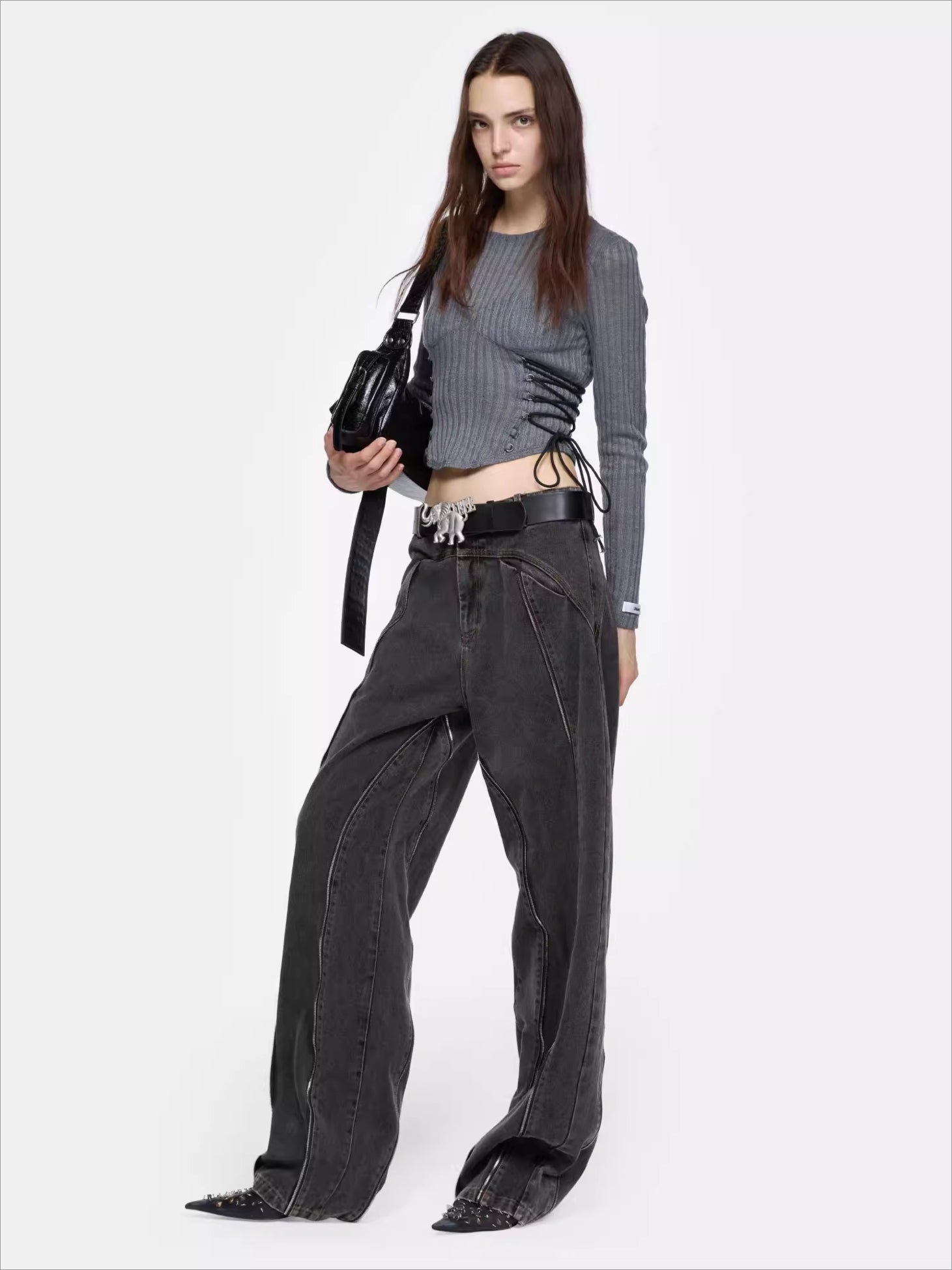 Panelled Curved-Leg Denim Jeans