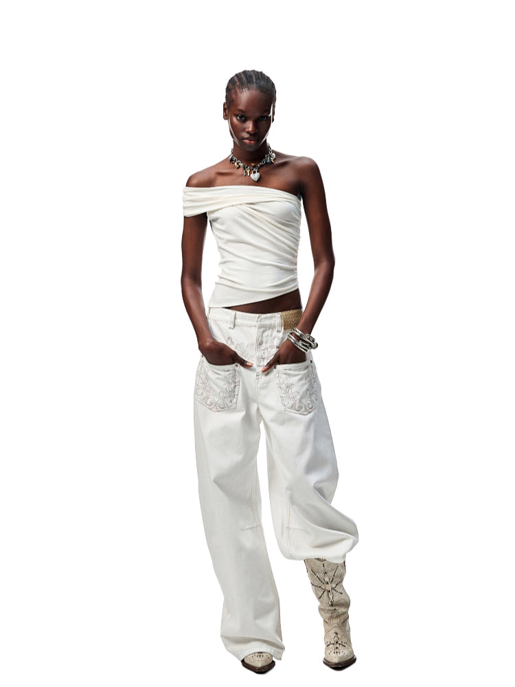 Irregular Multi-Wear Ruched Acetate T-Shirt - CHINASQUAD