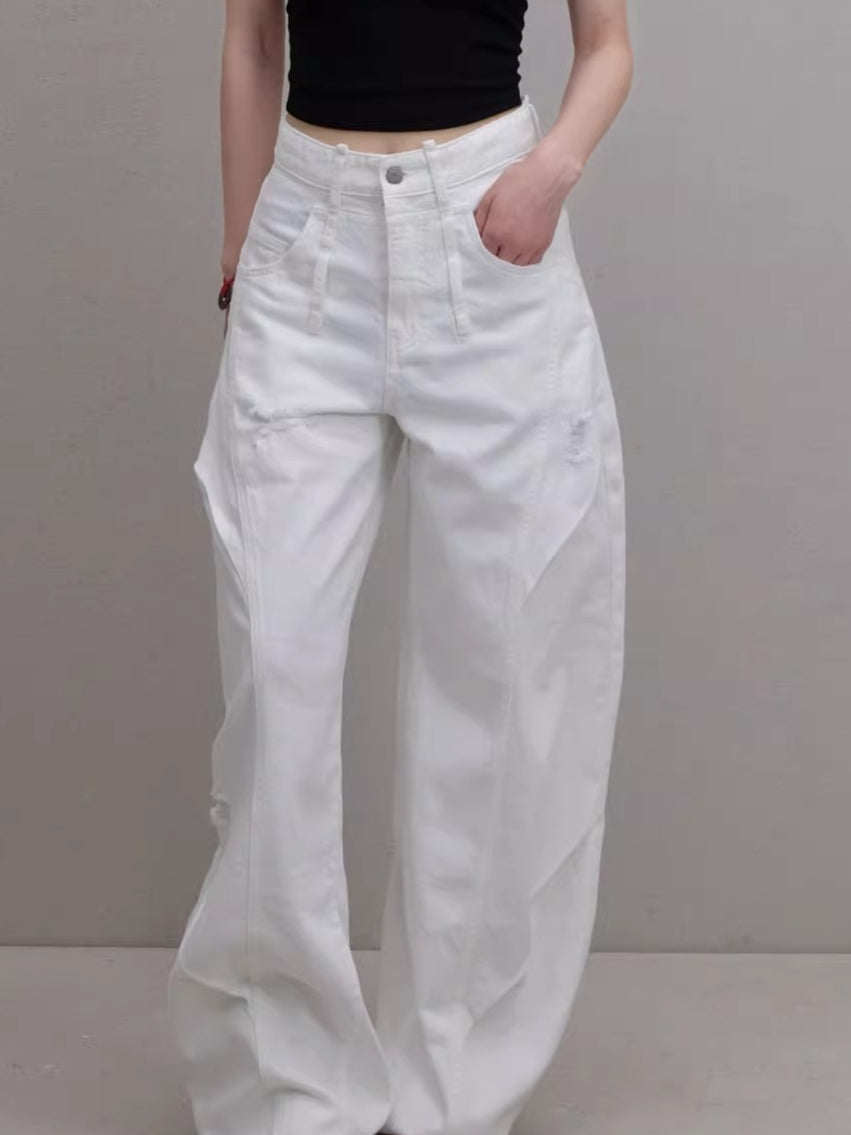 Washed Ripped Balloon-Fit Denim Jeans