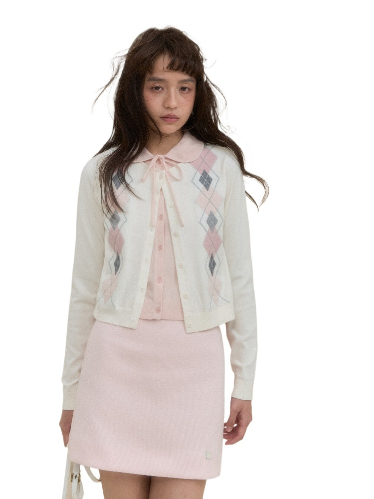 Faux Two-Piece Pink and White Argyle Knit - CHINASQUAD