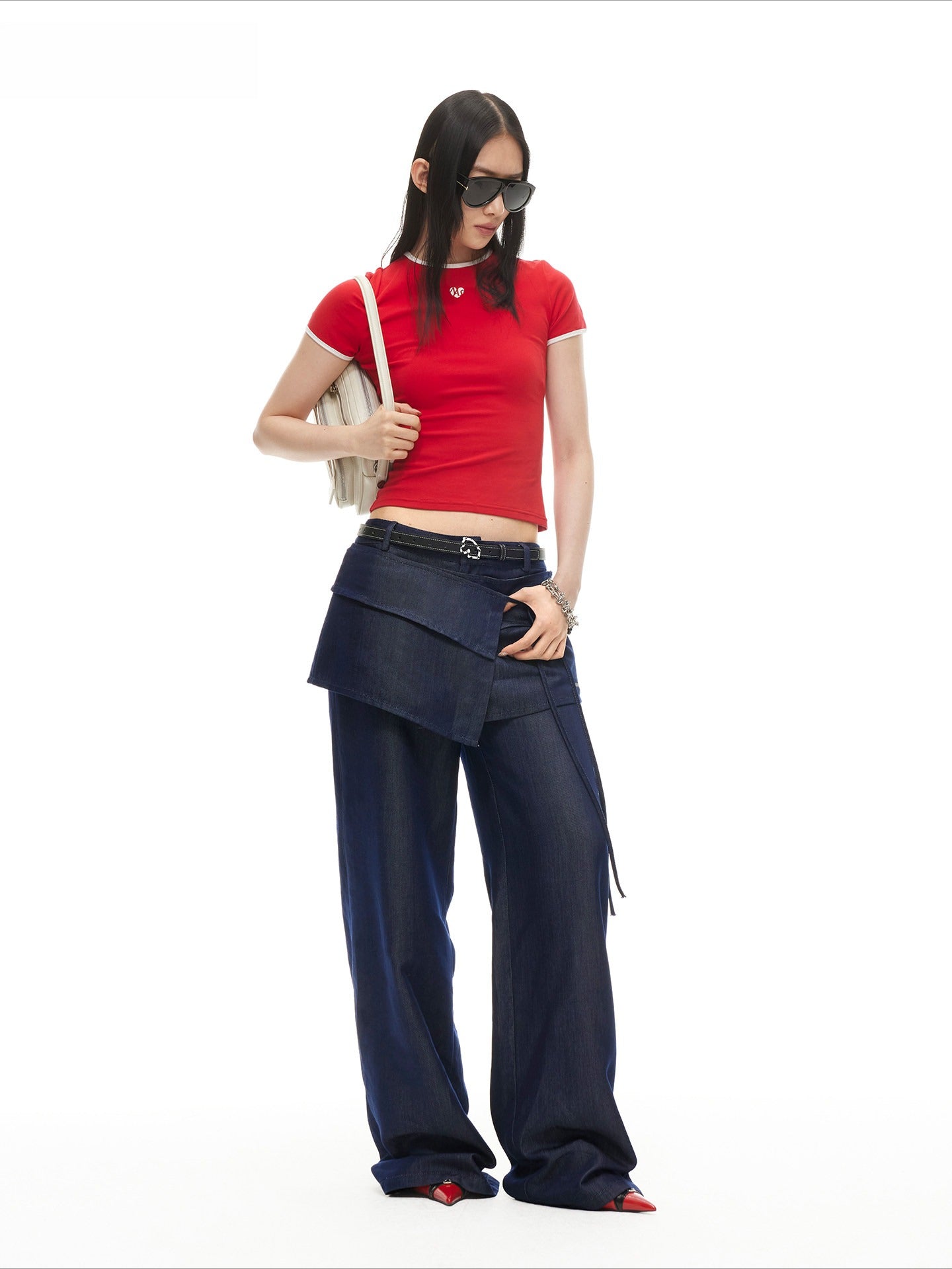 Layered Lyocell Denim Wide-Leg Trousers