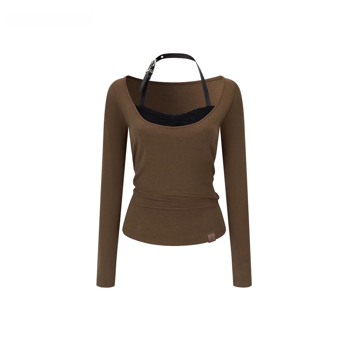 Lace-Panel Contrast Fitted Knit T-Shirt