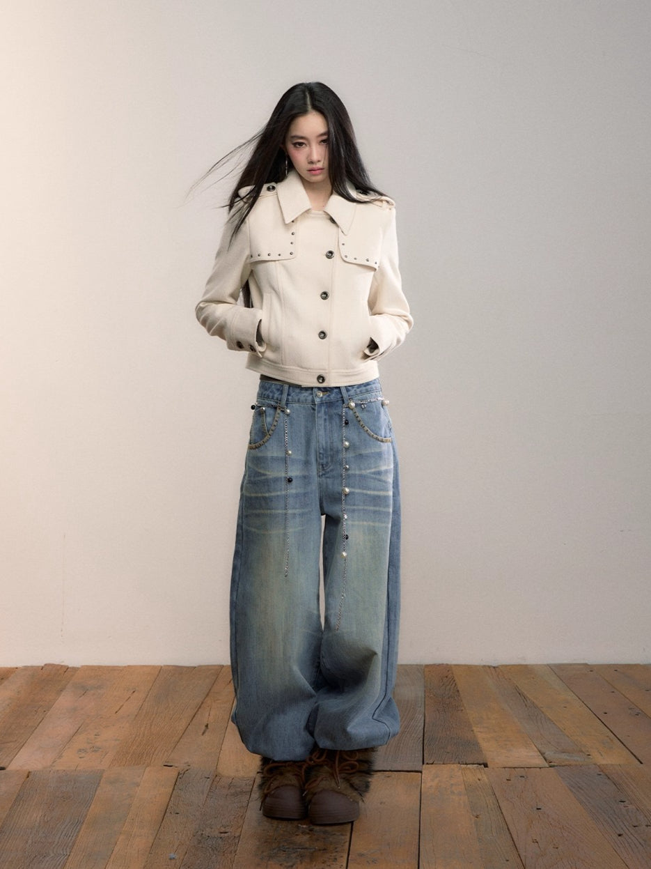Studded Edge Cropped Fitted Jacket