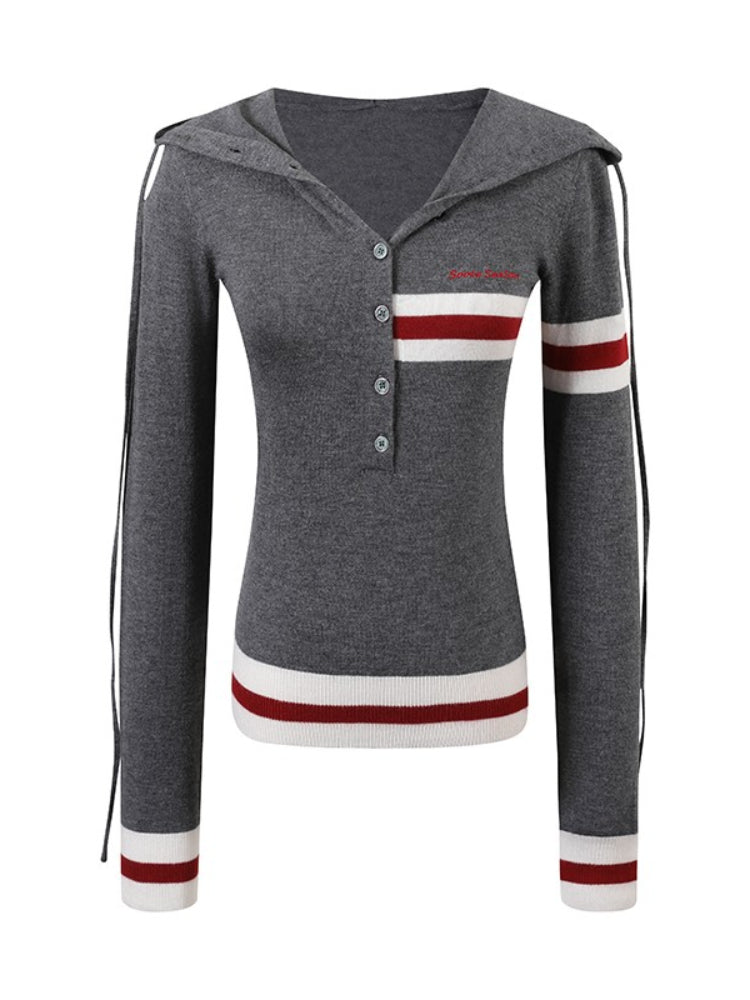 Color Block Striped Hooded Knitted T-shirt - CHINASQUAD