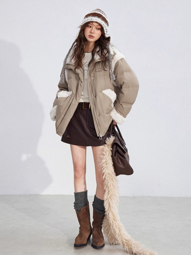 Shearling Panel 90% White Duck Down Jacket