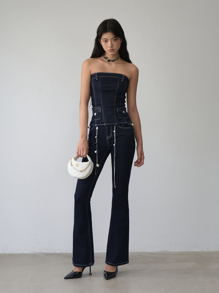 Vintage Denim Contrast Bandeau - CHINASQUAD