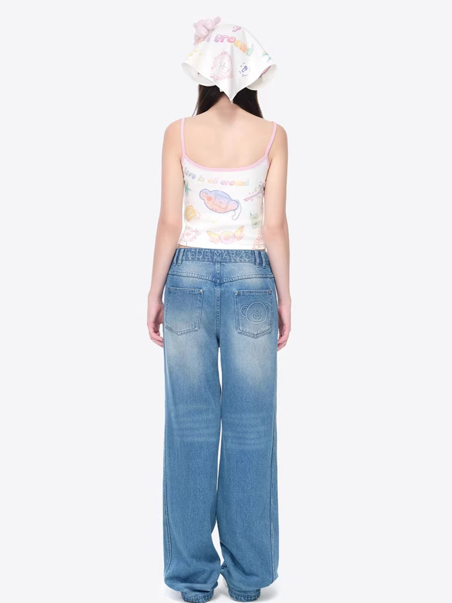 Graffiti Bear Fitted Cropped Camisole