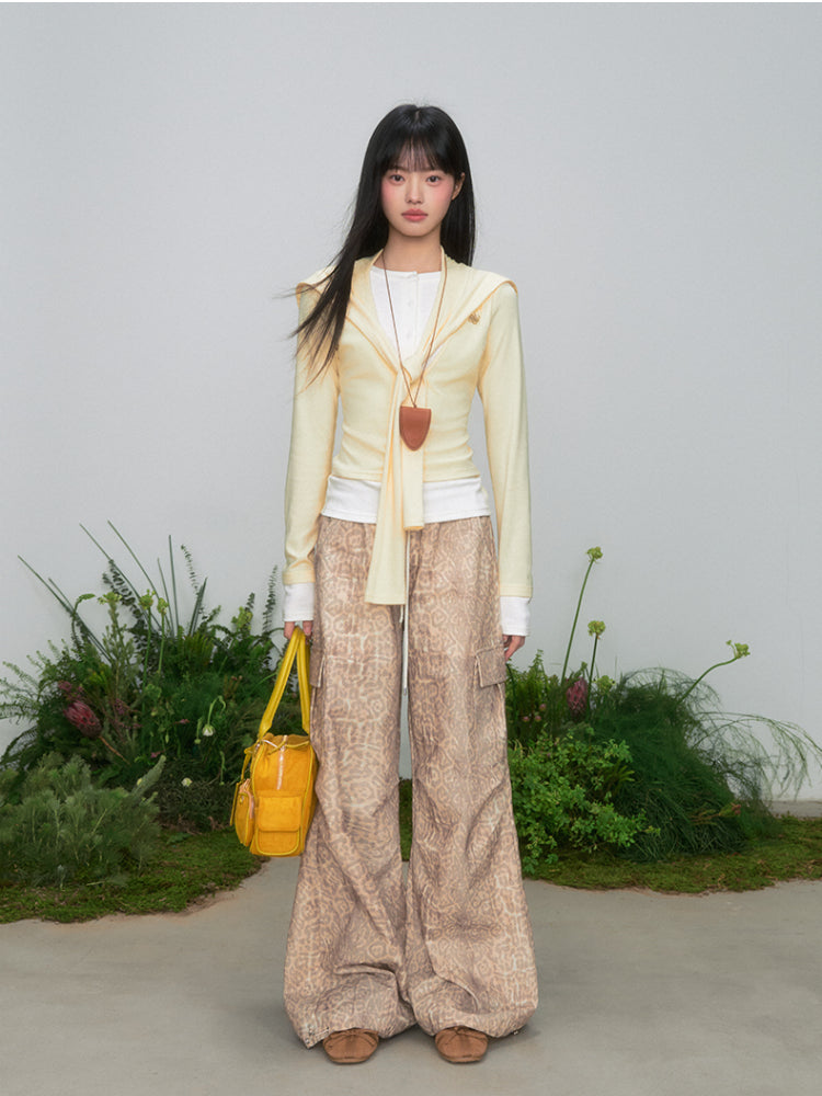 Leopard Print Cargo Drawstring Wide-Leg Pants - CHINASQUAD
