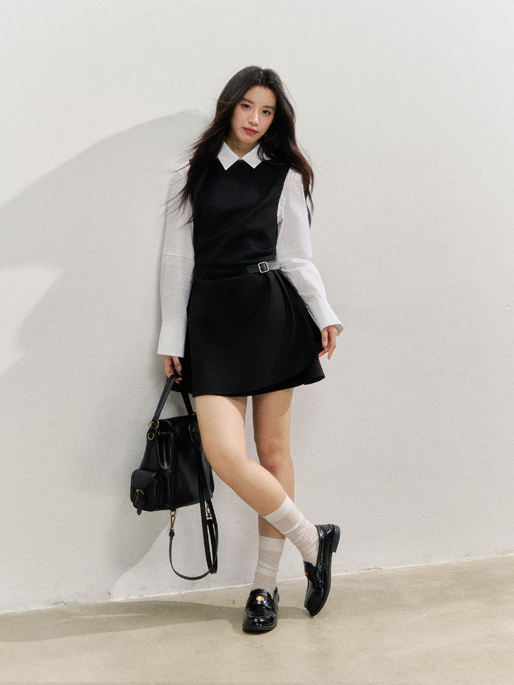 Fake Two-piece Checked Shirt Dress - CHINASQUAD