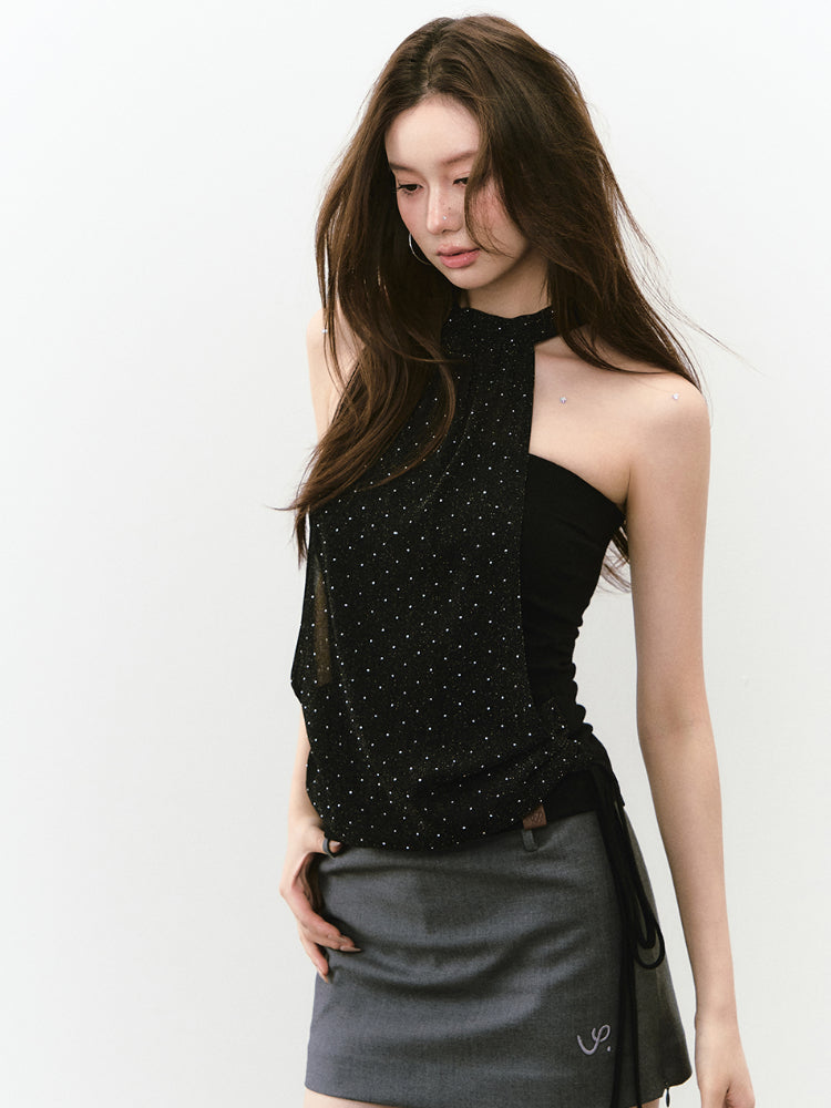 Strapless Halter Shimmery Mesh - Spliced Vest - CHINASQUAD