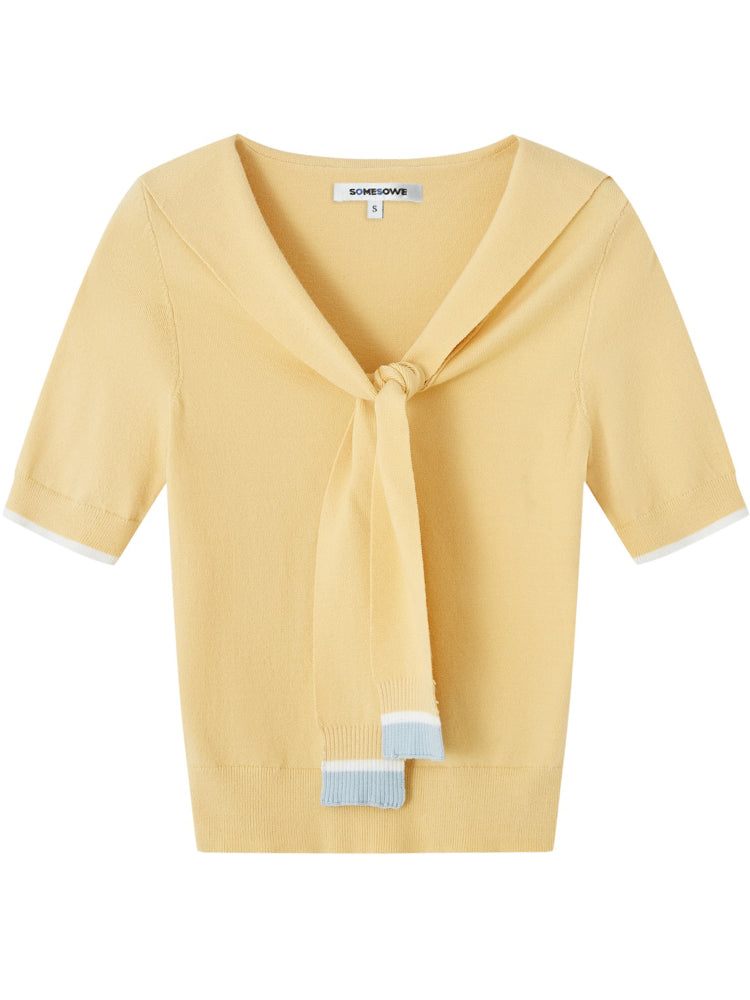 Preppy Style Collared Tie Knit Top - CHINASQUAD