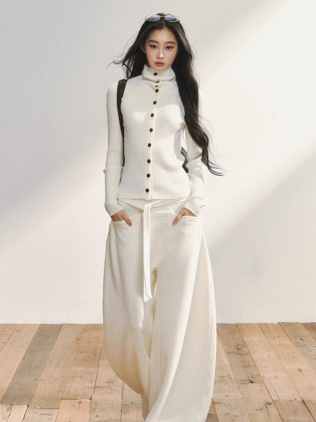 Vintage-Inspired White Buttoned Knit Cardigan