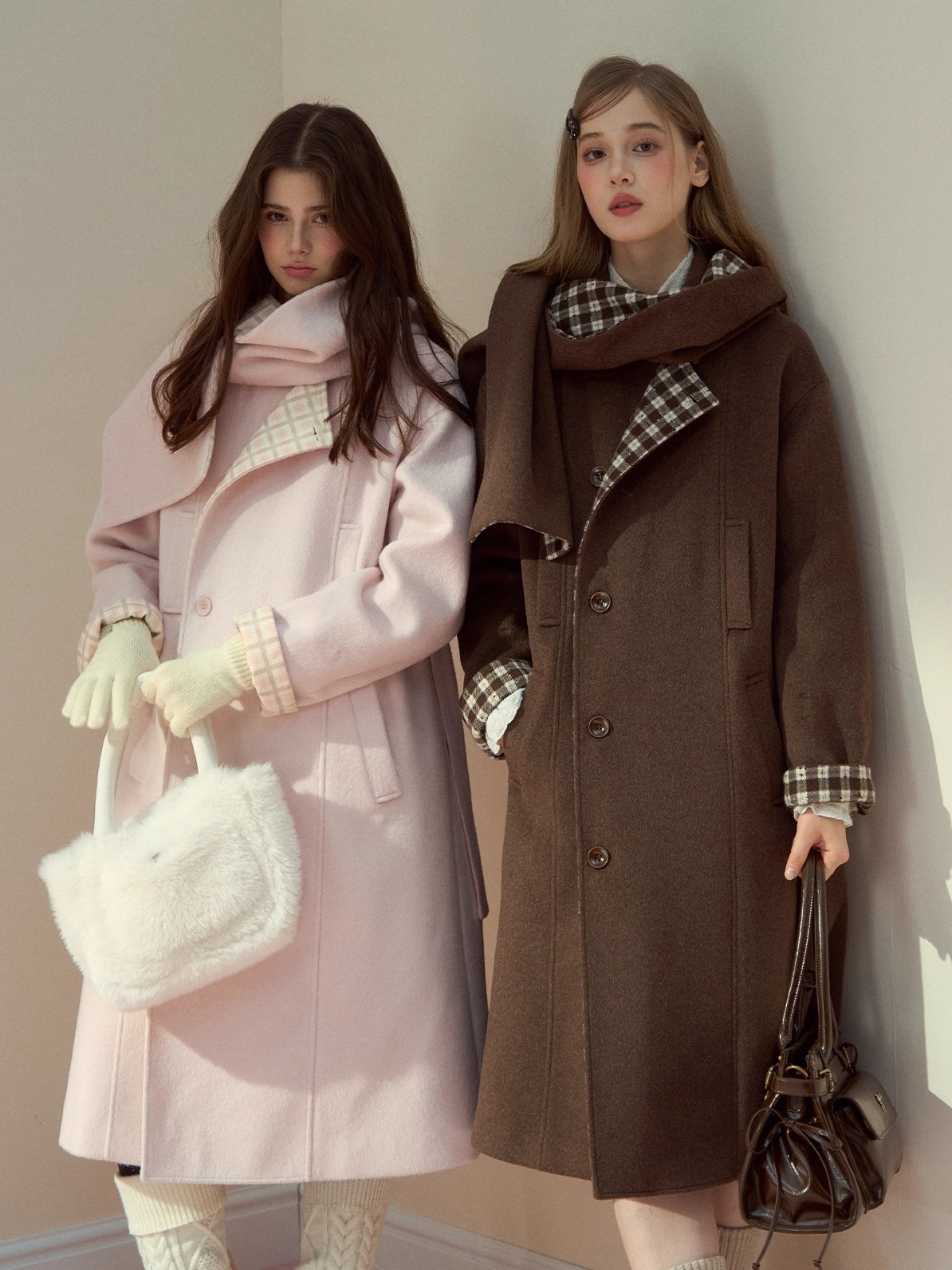 Berlin Avenue Wool Check Scarf Coat