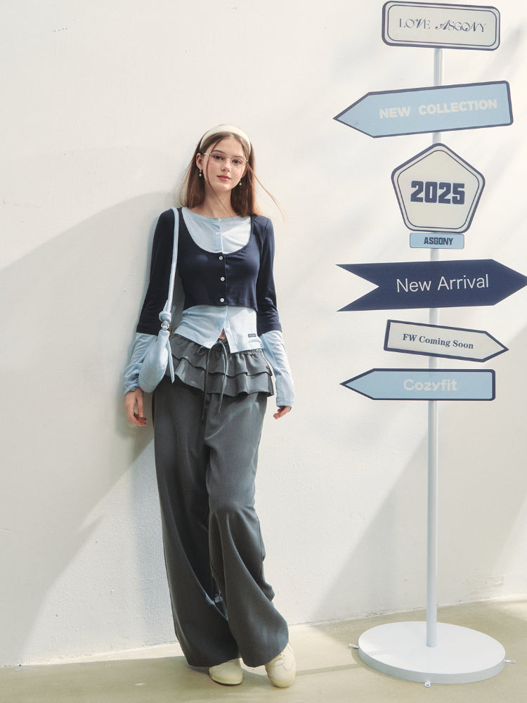 Striped Two-piece Contrast Color Cardigan - CHINASQUAD