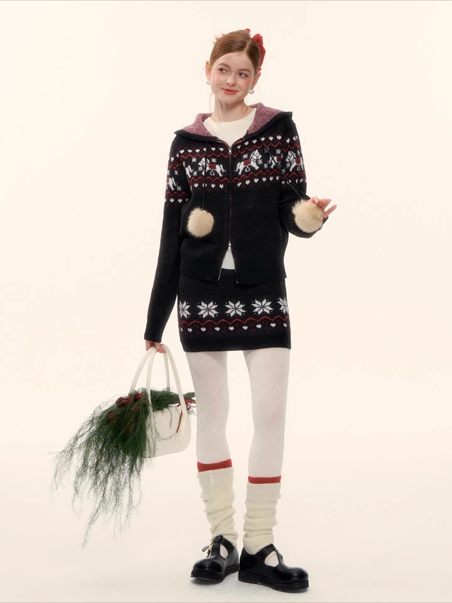 Hooded Knit Cardigan & Mini Skirt Two-Piece Set