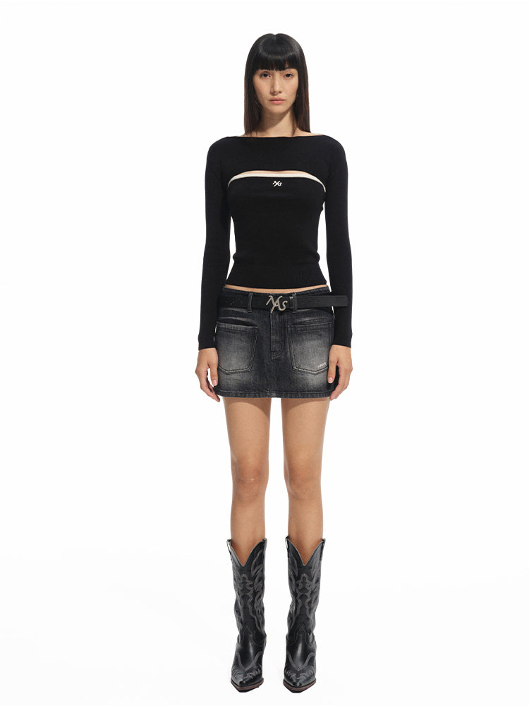 Wool Real Two-piece Layered Knit Crewneck - CHINASQUAD