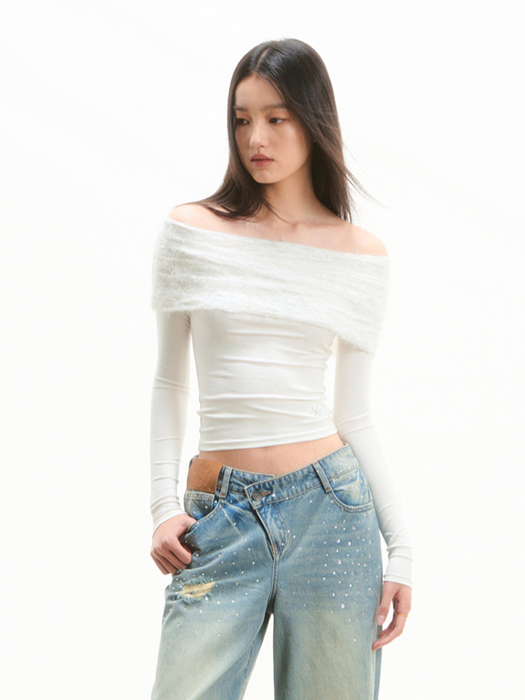 Lace-Trim Off-Shoulder T-shirt - CHINASQUAD