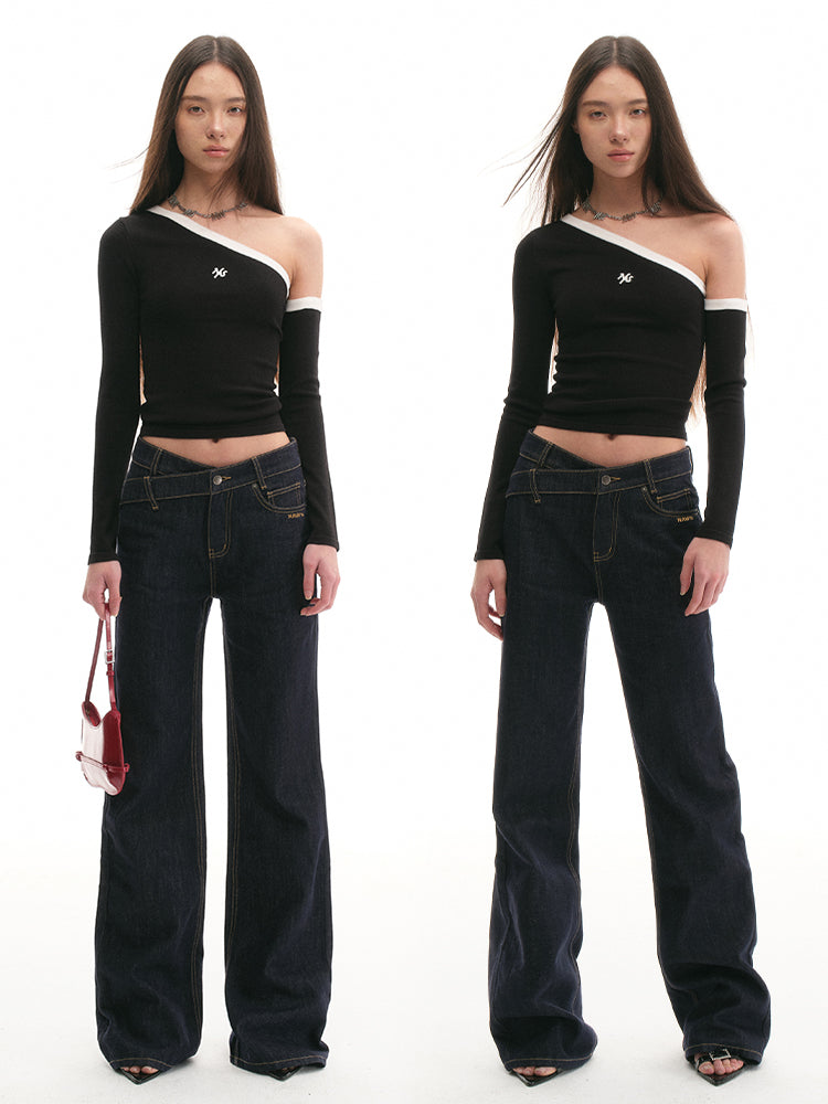 Relaxed-Fit High-Waisted V-Jeans - CHINASQUAD